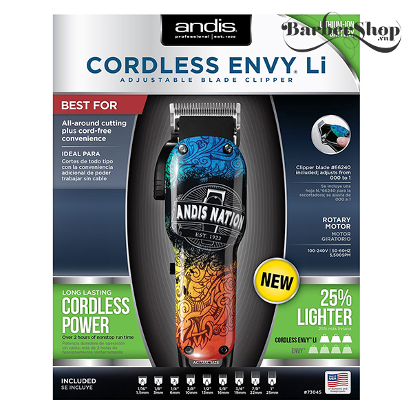 Tông đơ Andis Cordless Envy Li Nation, tông đơ wahl, wahl việt nam, wahl mỹ, wahl usa, tông đơ wahl mỹ, tông đơ cắt tóc wahl, tông đơ của mỹ, tông đơ xịn, tông đơ điện wahl